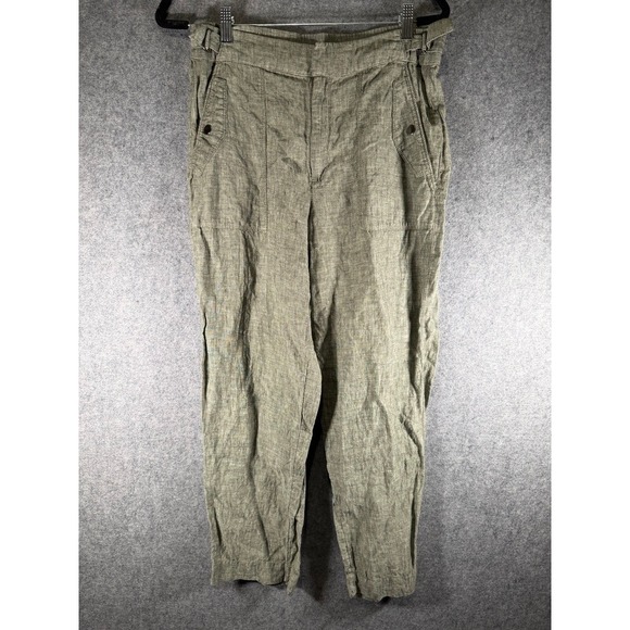 Athleta Women's Linen Blend Cargo Pants Size 12 Olive Green Cropped Vacation - Picture 2 of 9
